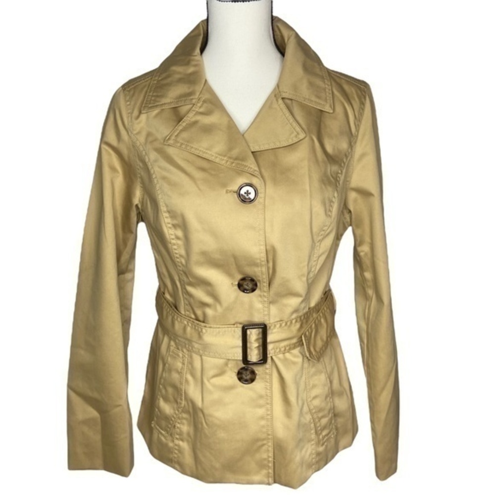 Merona Tan Trench Coat Women Size M Belted Water Repellent Classic Jacket